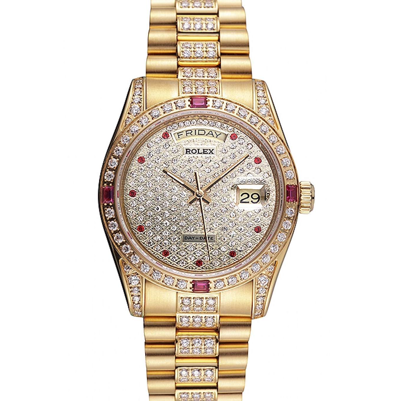 Aaa replica watch Swiss Yellow 621614 Rolex Gold-srl184 Day-Date Diamonds 0722